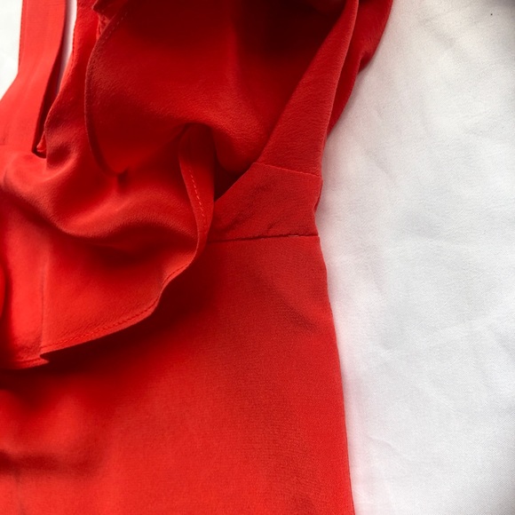 JCrew Off The Shoulder Orange 100% Silk Top With Straps & Frills Size 8 - Picture 11 of 16
